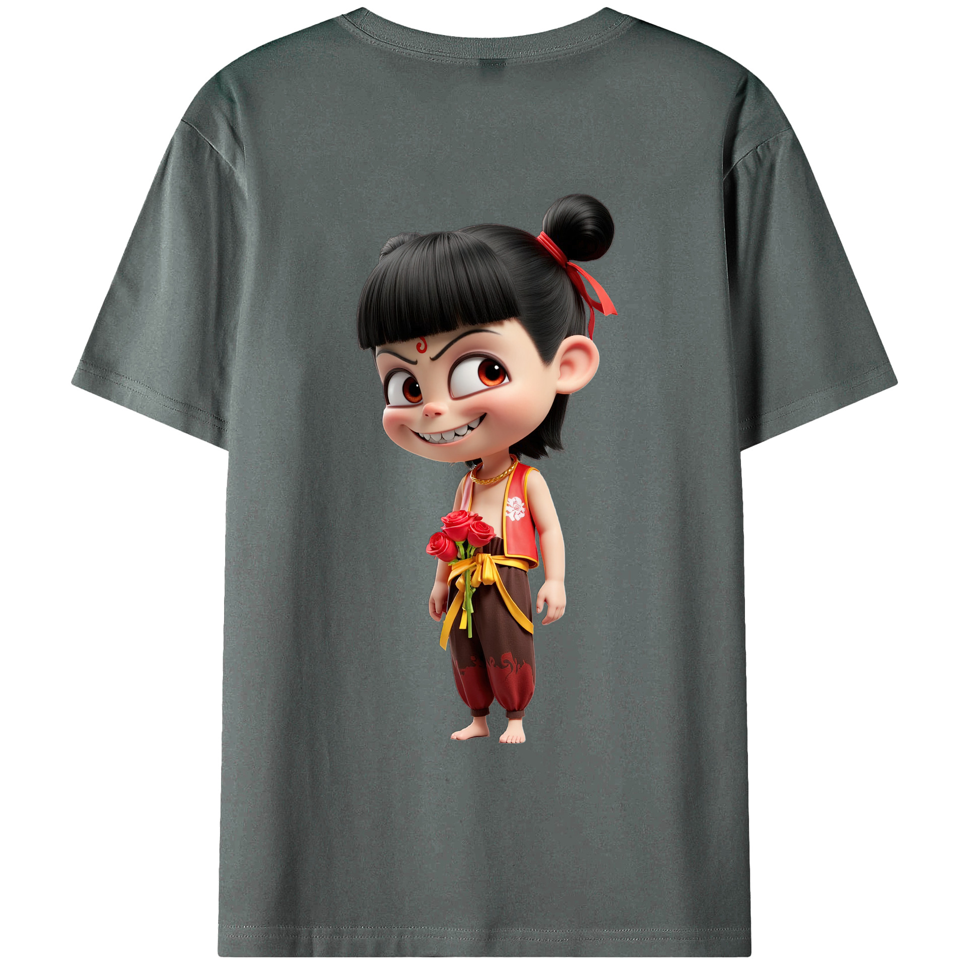 （画像用） Ne Zha 2 ナタ 魔童の大暴れ 綿100％ メンズ半袖Tシャツ（バックプリント） 通気性